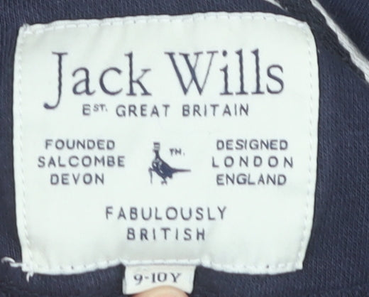 Jack Wills Boys Blue Hoodie 9-10Y Henley 1/2 Zip Cotton Blend