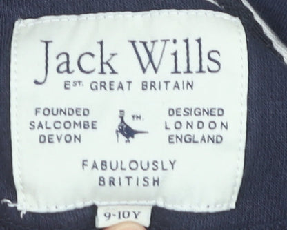 Jack Wills Boys Blue Hoodie 9-10Y Henley 1/2 Zip Cotton Blend