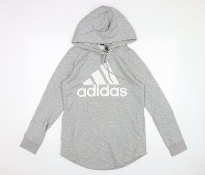 Adidas Womens Grey Pullover Hoodie Small UK 8-10 Logo Lightweight