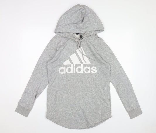 Adidas Womens Grey Pullover Hoodie Small UK 8-10 Logo Lightweight