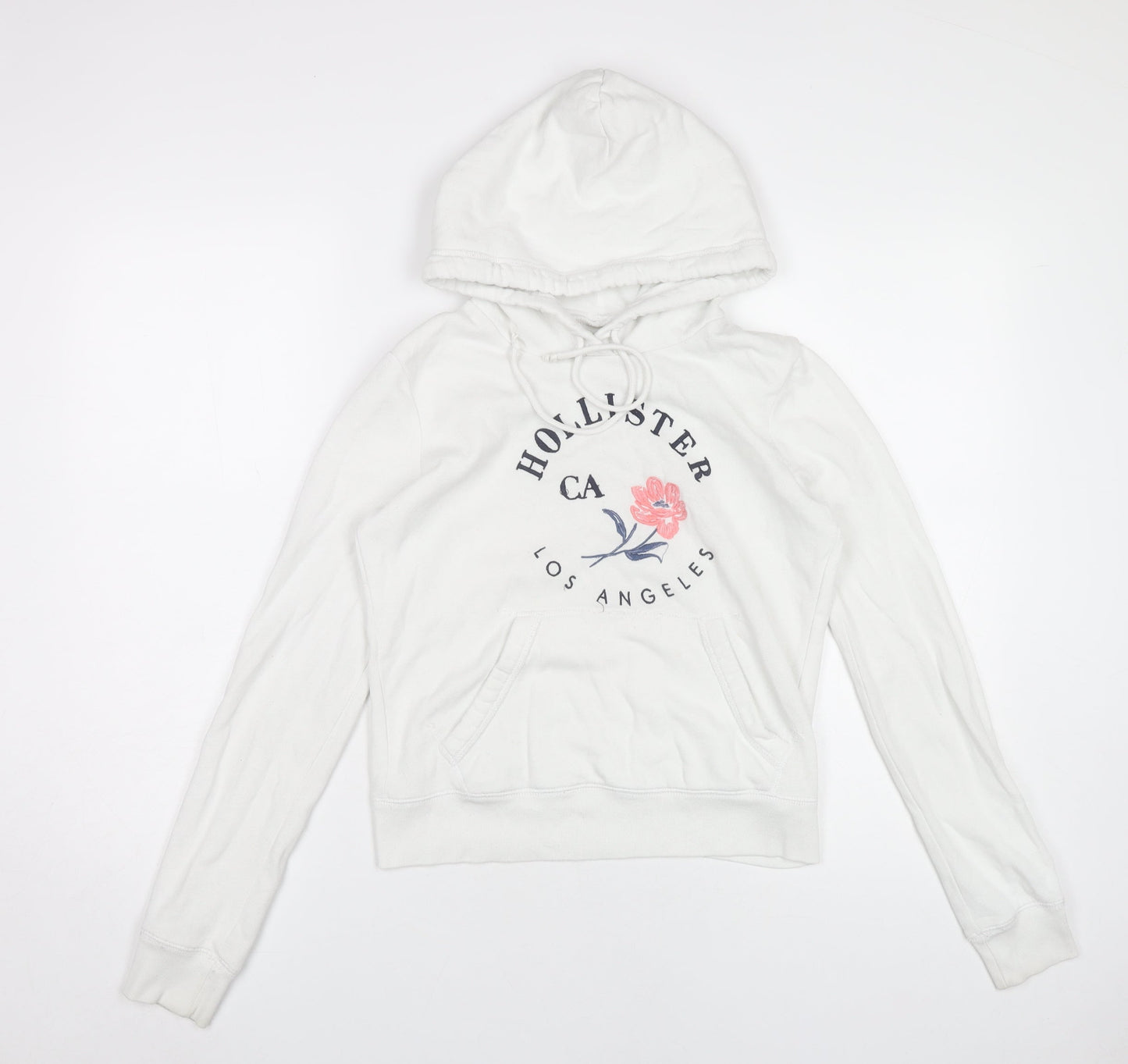 Hollister Womens White Hoodie XS Cotton Blend Pullover Logo Graphic