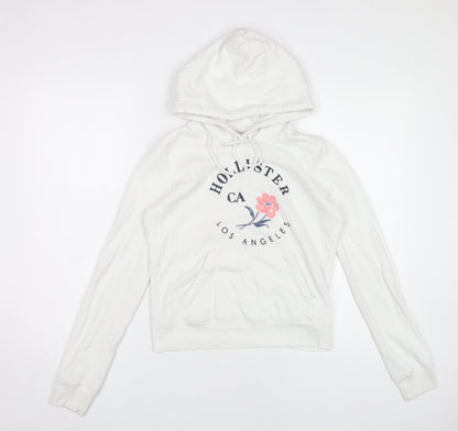 Hollister Womens White Hoodie XS Cotton Blend Pullover Logo Graphic