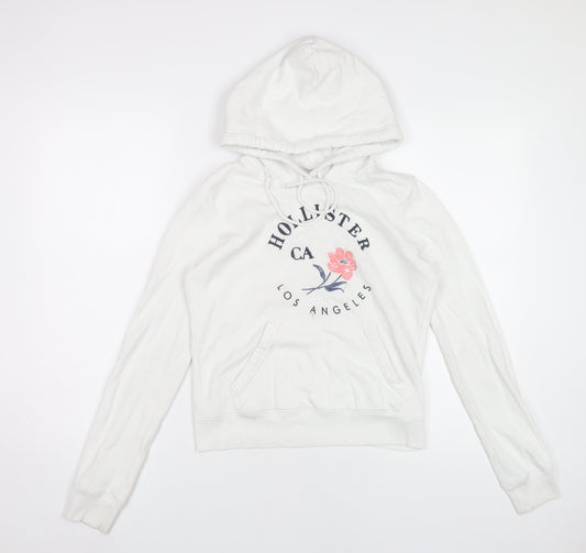Hollister Womens White Hoodie XS Cotton Blend Pullover Logo Graphic