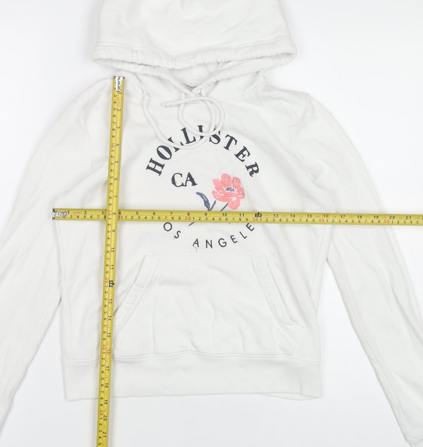 Hollister Womens White Hoodie XS Cotton Blend Pullover Logo Graphic