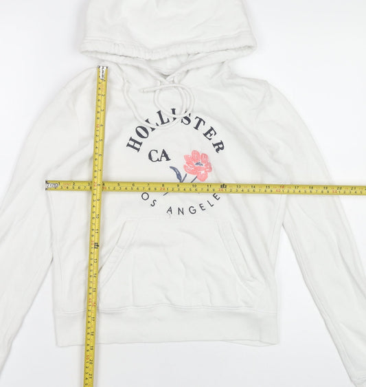 Hollister Womens White Hoodie XS Cotton Blend Pullover Logo Graphic