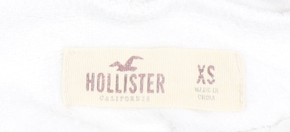 Hollister Womens White Hoodie XS Cotton Blend Pullover Logo Graphic