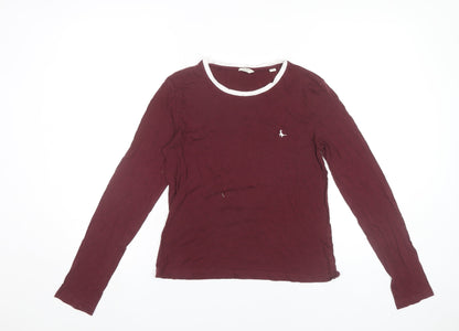 Jack Wills Womens Red Long Sleeve T-Shirt Size 10 Scoop Neck