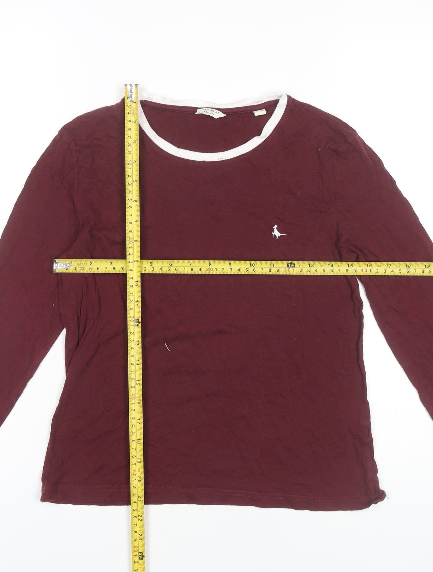 Jack Wills Womens Red Long Sleeve T-Shirt Size 10 Scoop Neck