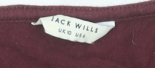 Jack Wills Womens Red Long Sleeve T-Shirt Size 10 Scoop Neck