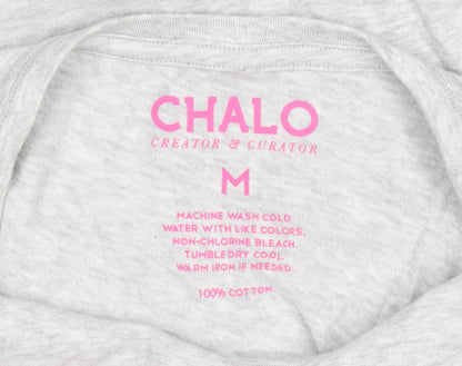 Chalo Womens Grey Cotton Graphic T-Shirt Size M Casual Travel