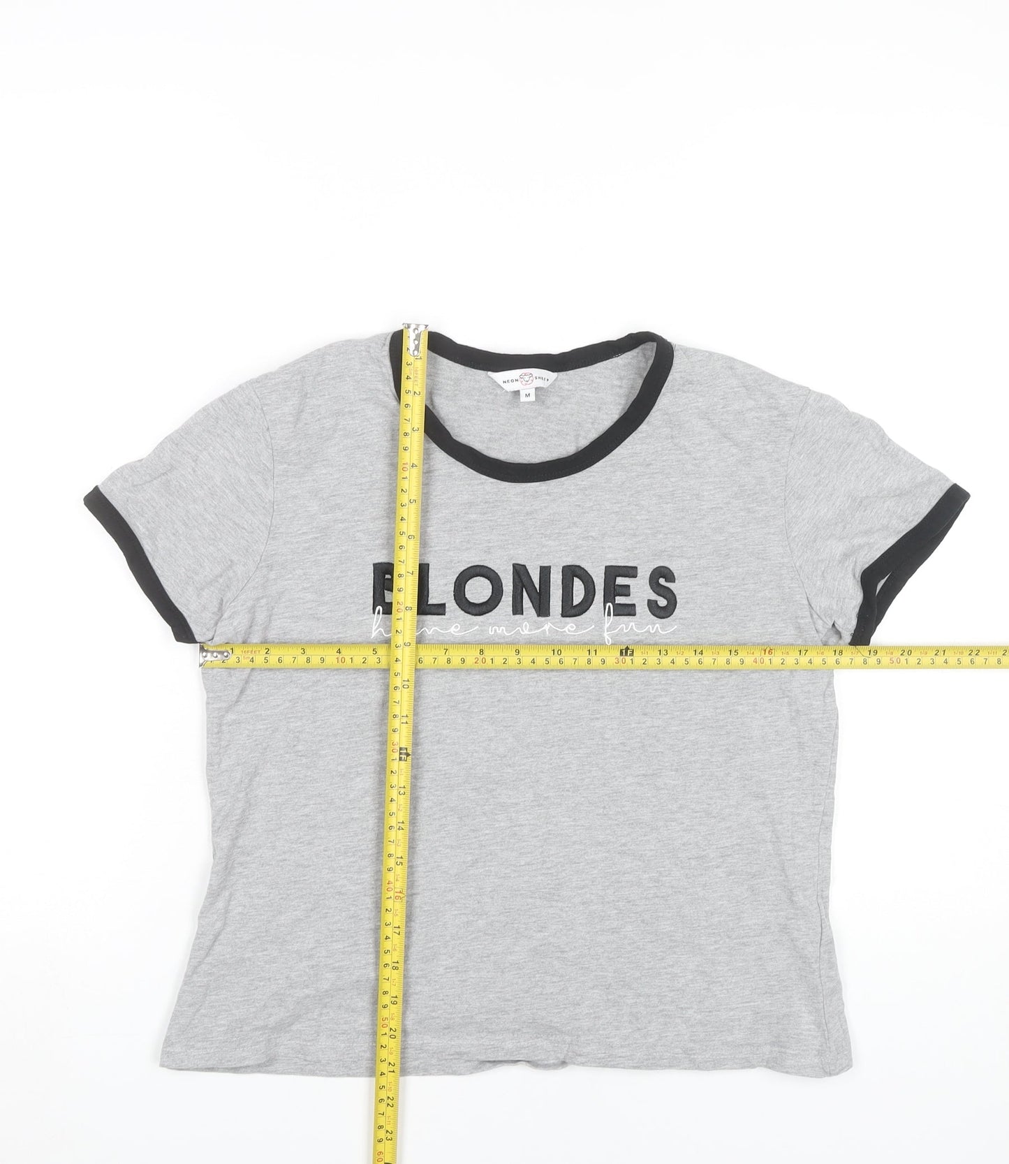 Neon Sheep Womens Grey Ringer T-Shirt Size M Short Sleeve Casual
