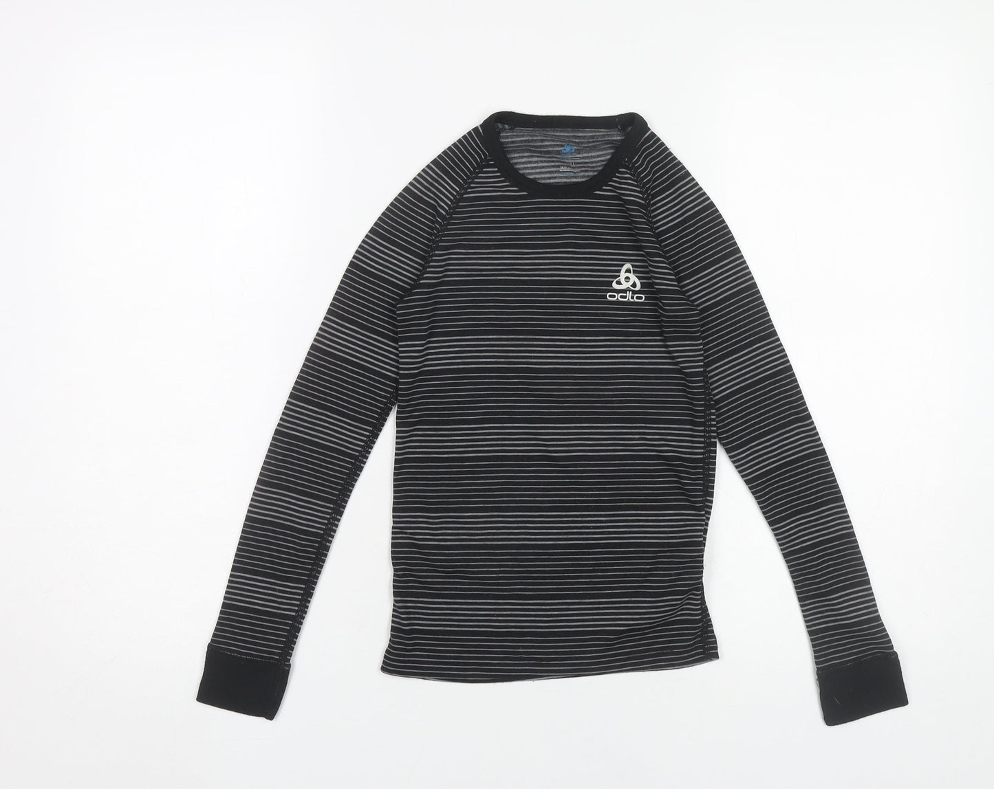Odlo Boys Black Striped Long Sleeve Activewear T-Shirt Size 10 Years