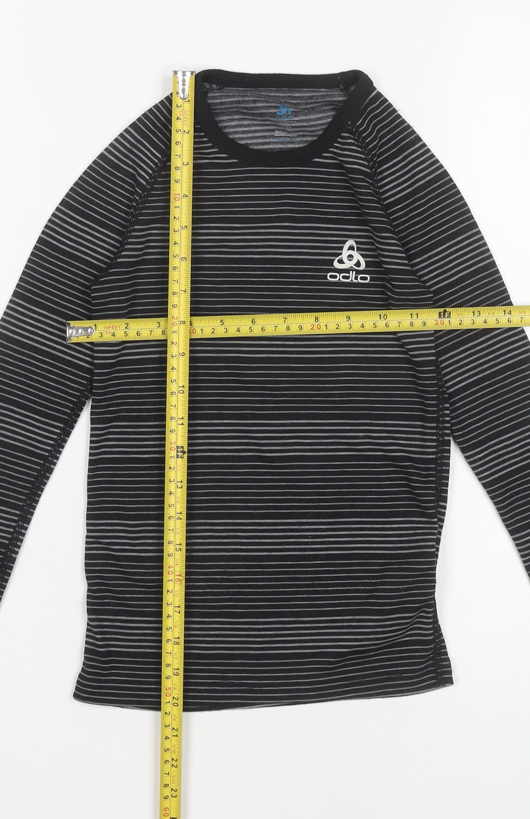 Odlo Boys Black Striped Long Sleeve Activewear T-Shirt Size 10 Years