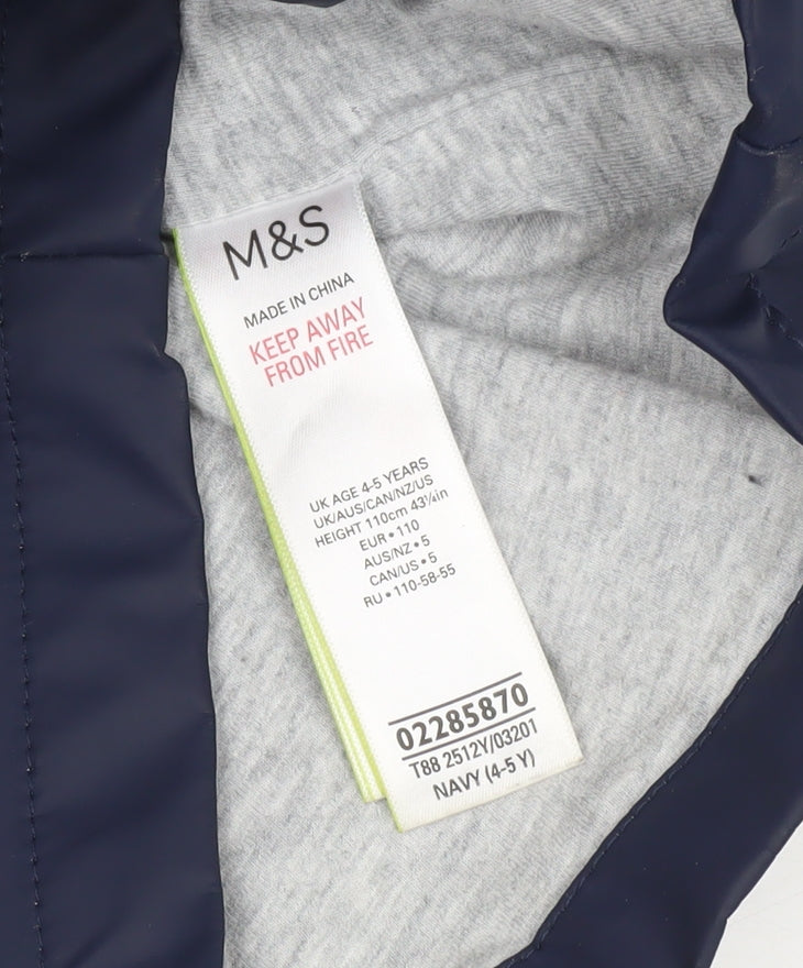 Marks and Spencer Boys Blue 4-5Y Waterproof Hooded Rain Coat Jacket