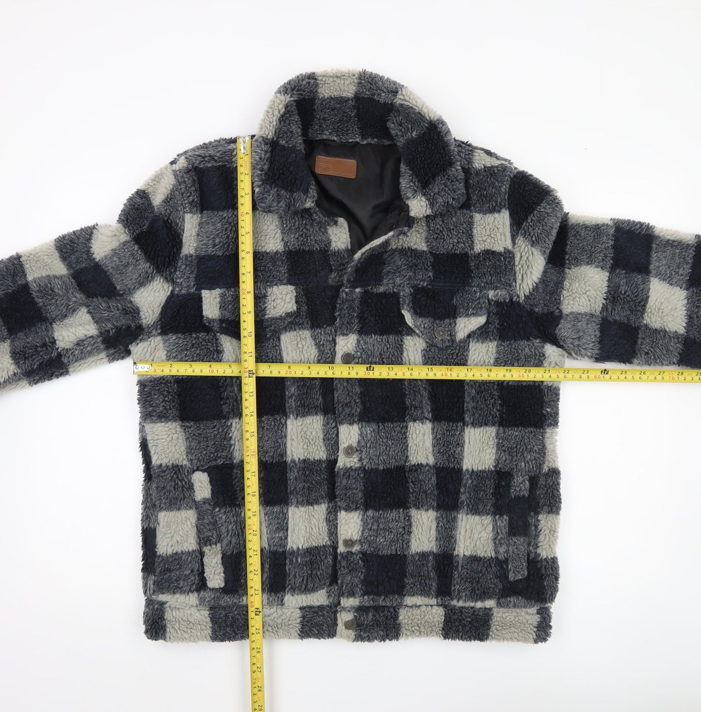 ASOS Men’s Black Grey Check Fleece Jacket Size L 40-42" Casual Winter