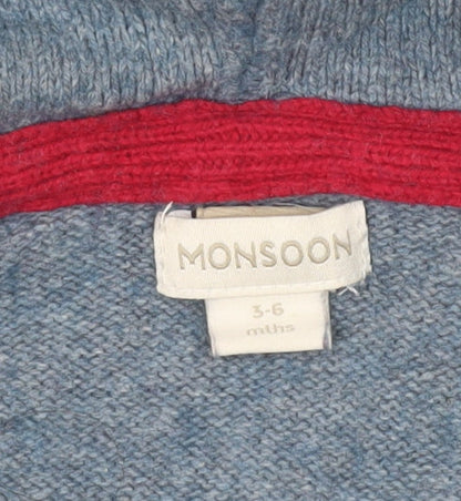 Monsoon Baby Unisex Blue Knit Hooded Cardigan 3-6 Months London Guard Design
