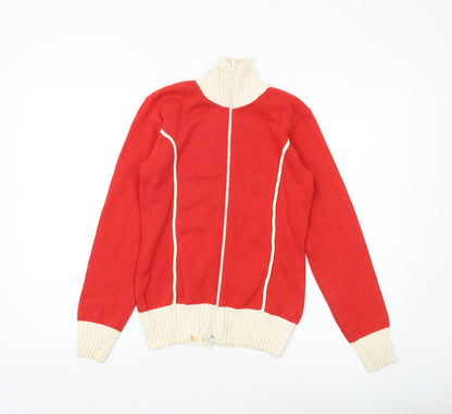H&M Women’s Red Full Zip Jumper Size 12 High Neck Knit