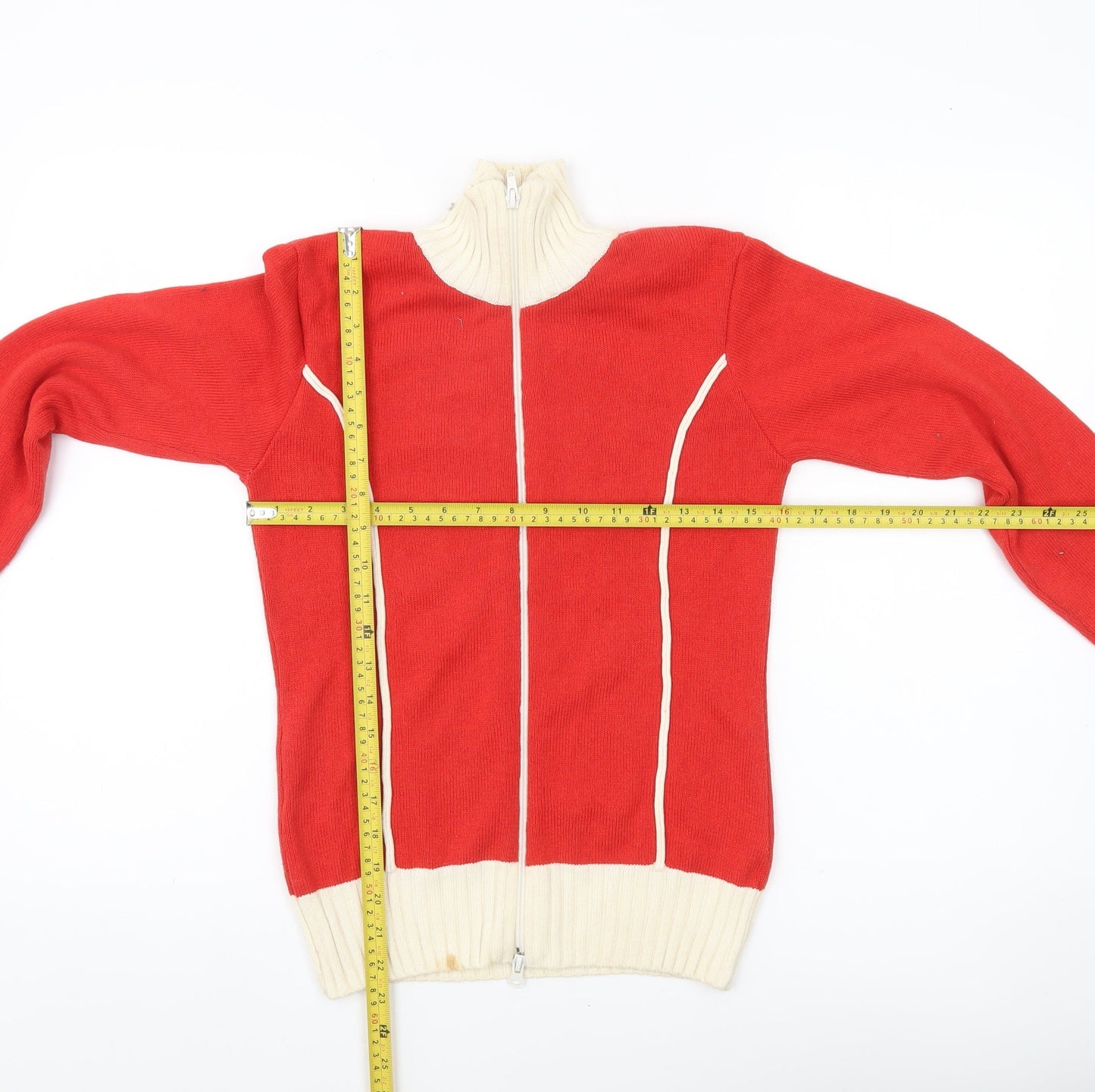 H&M Women’s Red Full Zip Jumper Size 12 High Neck Knit