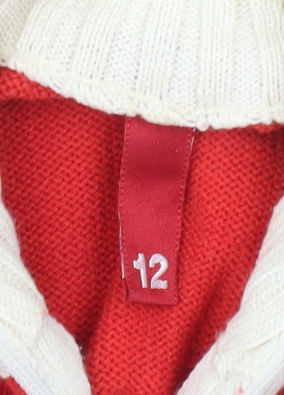 H&M Women’s Red Full Zip Jumper Size 12 High Neck Knit