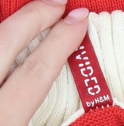 H&M Women’s Red Full Zip Jumper Size 12 High Neck Knit