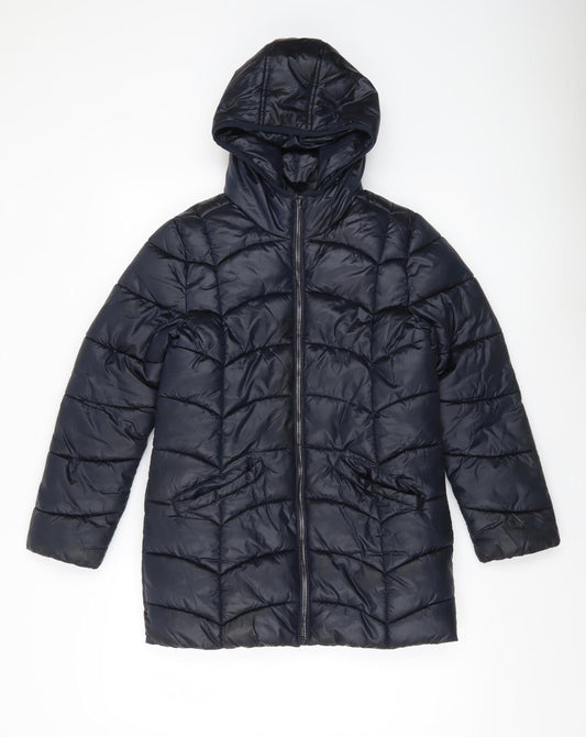 Bluezoo Girls Black Puffer Jacket Coat Hooded Age 11-12 Years Mid-Length