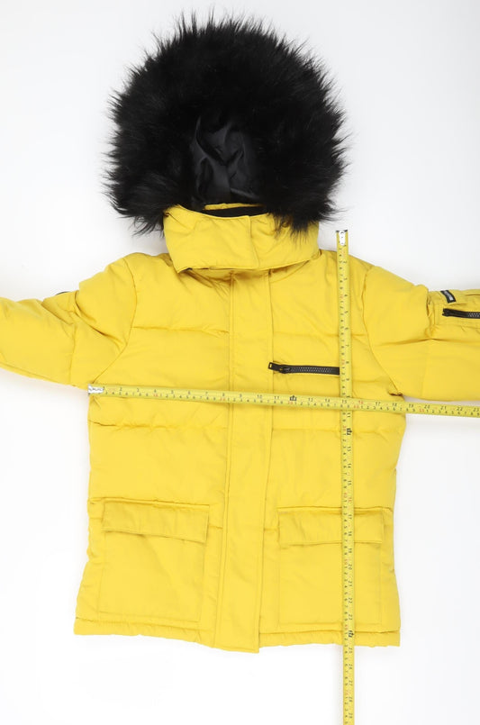 New Look Womens Yellow Puffer Jacket Size 10 Hooded Winter Coat