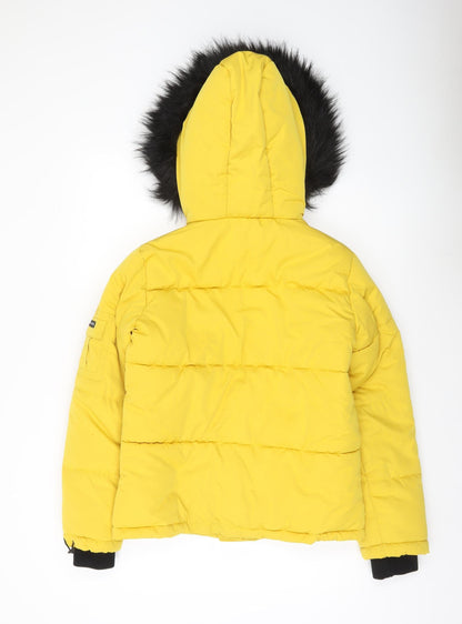 New Look Womens Yellow Puffer Jacket Size 10 Hooded Winter Coat