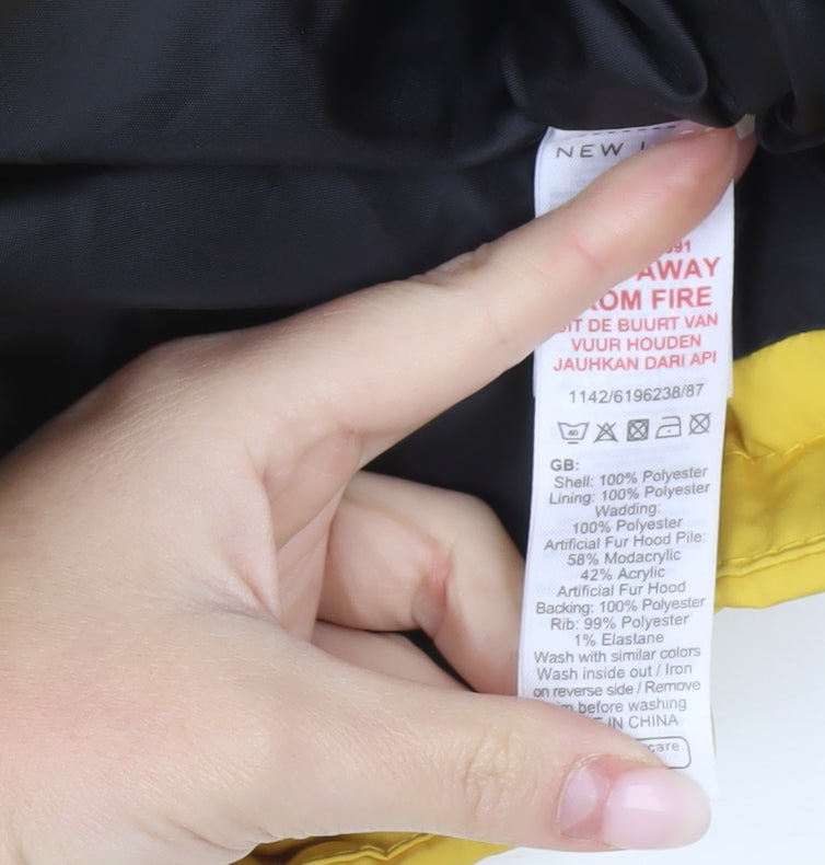 New Look Womens Yellow Puffer Jacket Size 10 Hooded Winter Coat