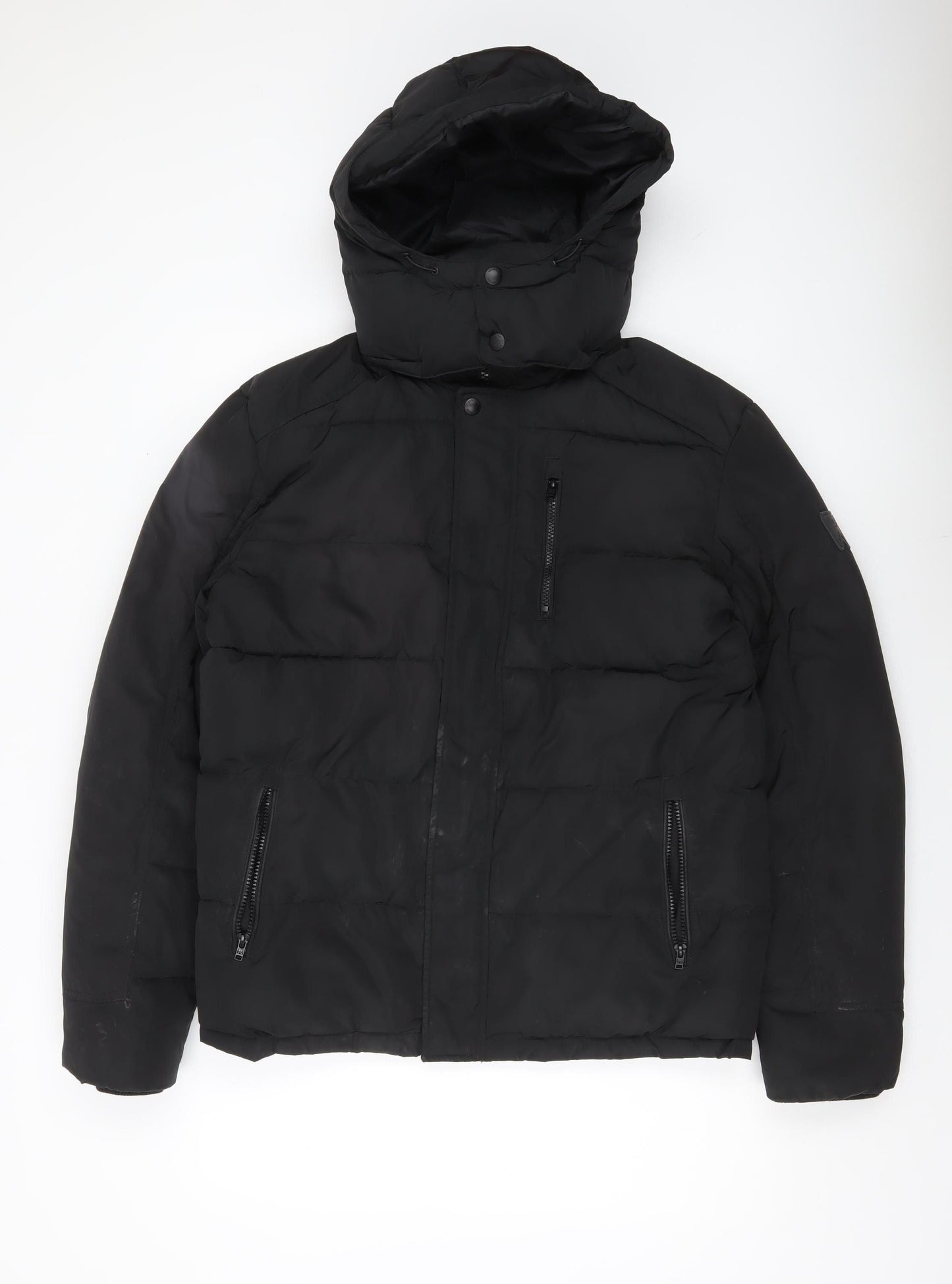 Wrangler Men's Black Puffer Jacket L Hooded Winter Coat