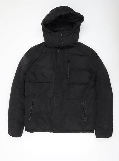 Wrangler Men's Black Puffer Jacket L Hooded Winter Coat
