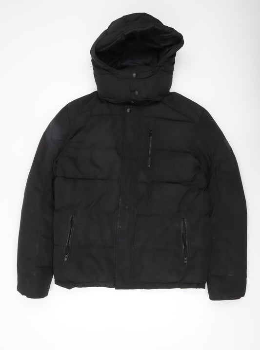 Wrangler Men's Black Puffer Jacket L Hooded Winter Coat