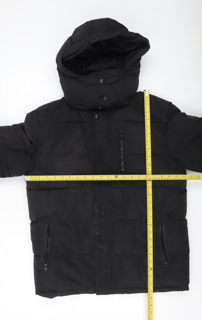 Wrangler Men's Black Puffer Jacket L Hooded Winter Coat