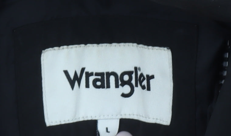 Wrangler Men's Black Puffer Jacket L Hooded Winter Coat