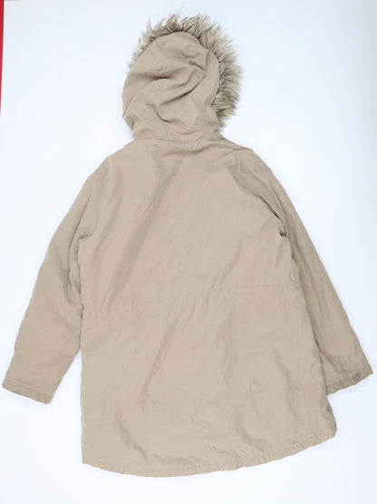 George Womens Beige Faux Fur Trim Hooded Parka Coat Size 16 L