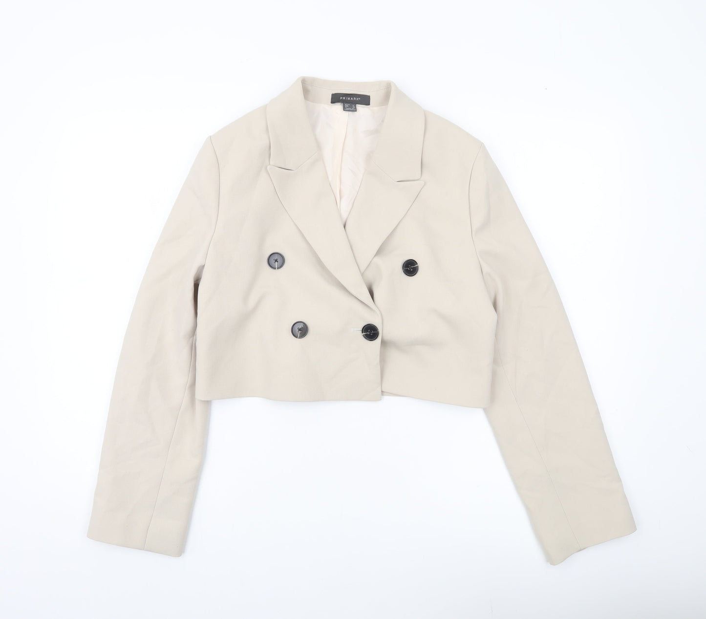 Primark Women’s Beige Cropped Double-Breasted Suit Jacket Size 12