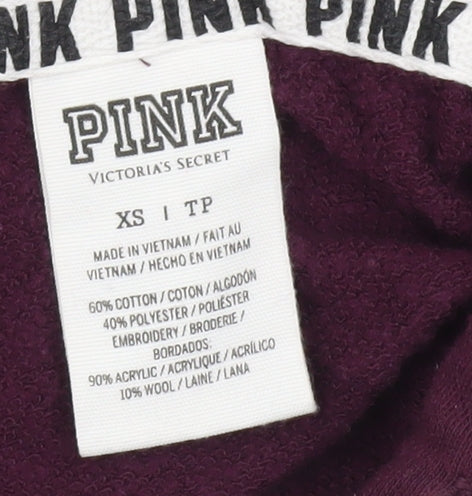 Victoria's Secret PINK Womens Hoodie XS Maroon Pullover Logo Cotton Blend