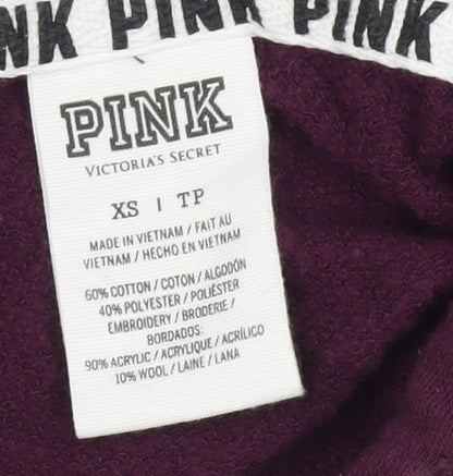 Victoria's Secret PINK Womens Hoodie XS Maroon Pullover Logo Cotton Blend