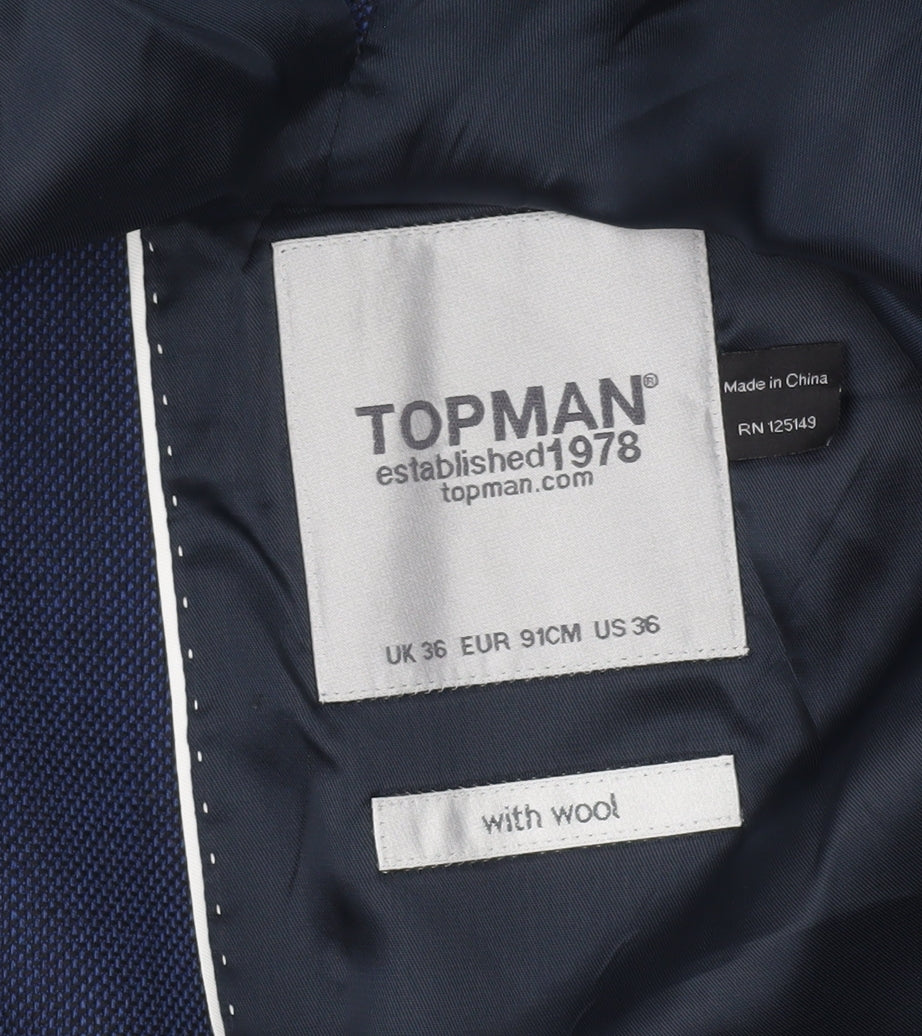 Topman Men’s Blue Slim Fit Wool Blend Blazer Jacket Size 36
