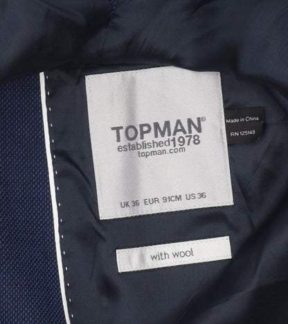 Topman Men’s Blue Slim Fit Wool Blend Blazer Jacket Size 36