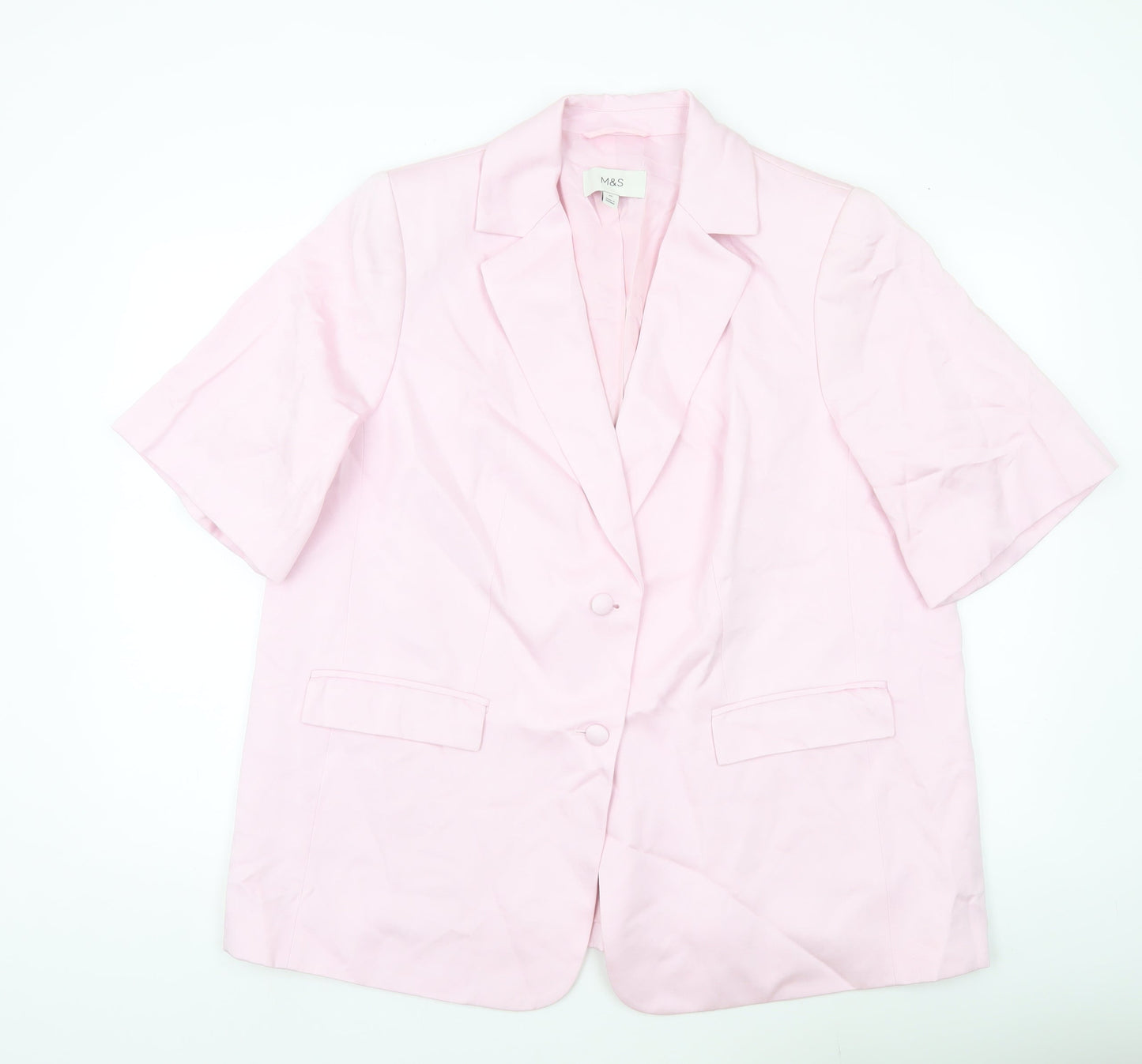 Marks and Spencer Women Pink Linen Blend Short Sleeve Blazer UK 20