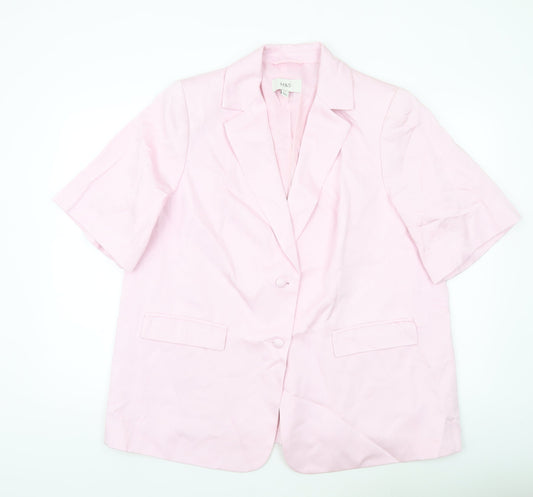 Marks and Spencer Women Pink Linen Blend Short Sleeve Blazer UK 20