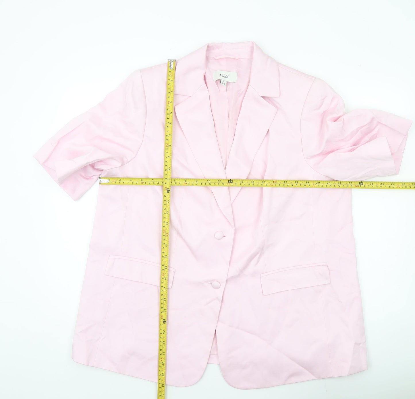 Marks and Spencer Women Pink Linen Blend Short Sleeve Blazer UK 20