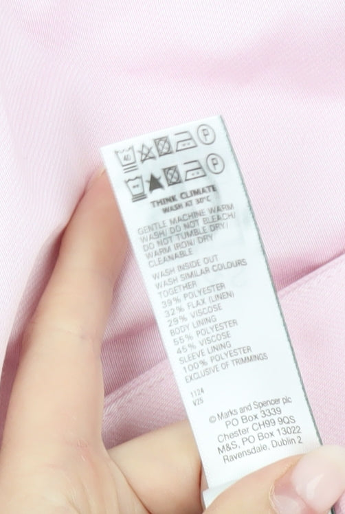 Marks and Spencer Women Pink Linen Blend Short Sleeve Blazer UK 20