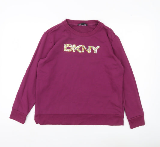 DKNY Women’s Purple Logo Sequin Pullover Sweatshirt Size S