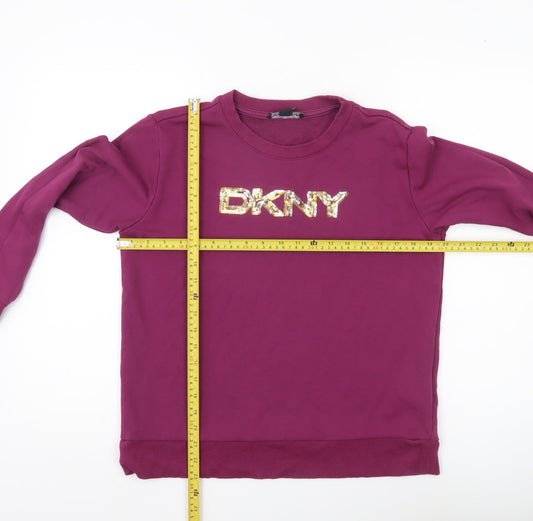 DKNY Women’s Purple Logo Sequin Pullover Sweatshirt Size S