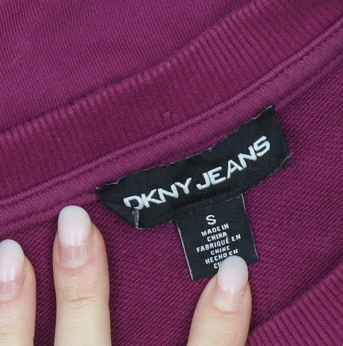 DKNY Women’s Purple Logo Sequin Pullover Sweatshirt Size S