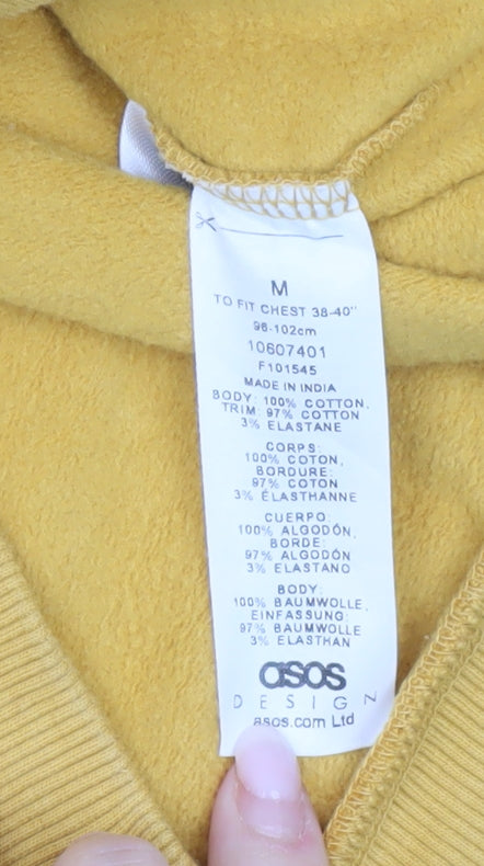 Mens UK Size M ASOS Yellow Pullover Hoodie
