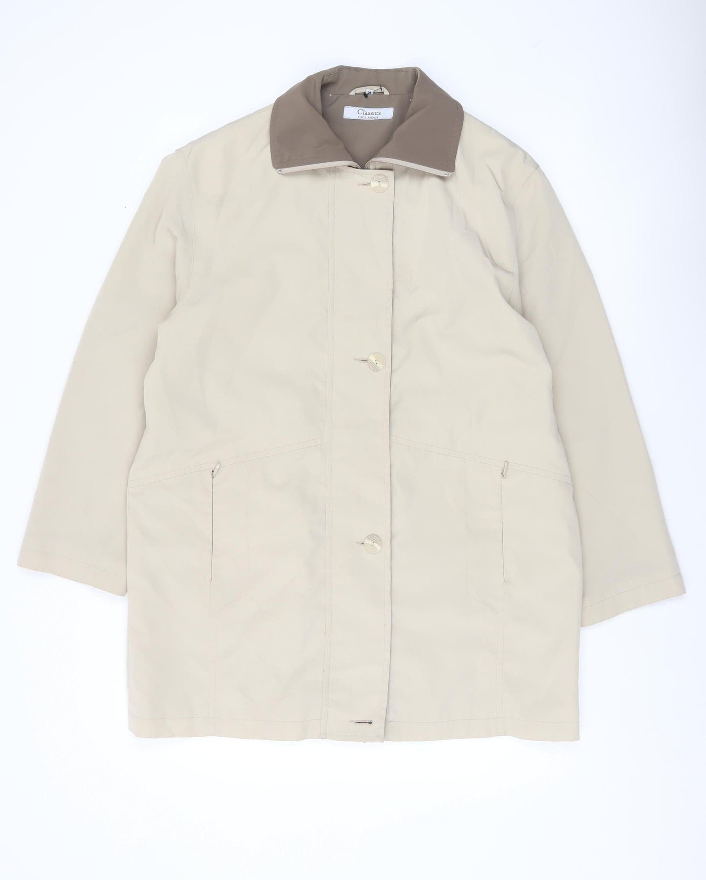 Classics First Avenue Womens Beige Coat Size 14 Lined Overcoat