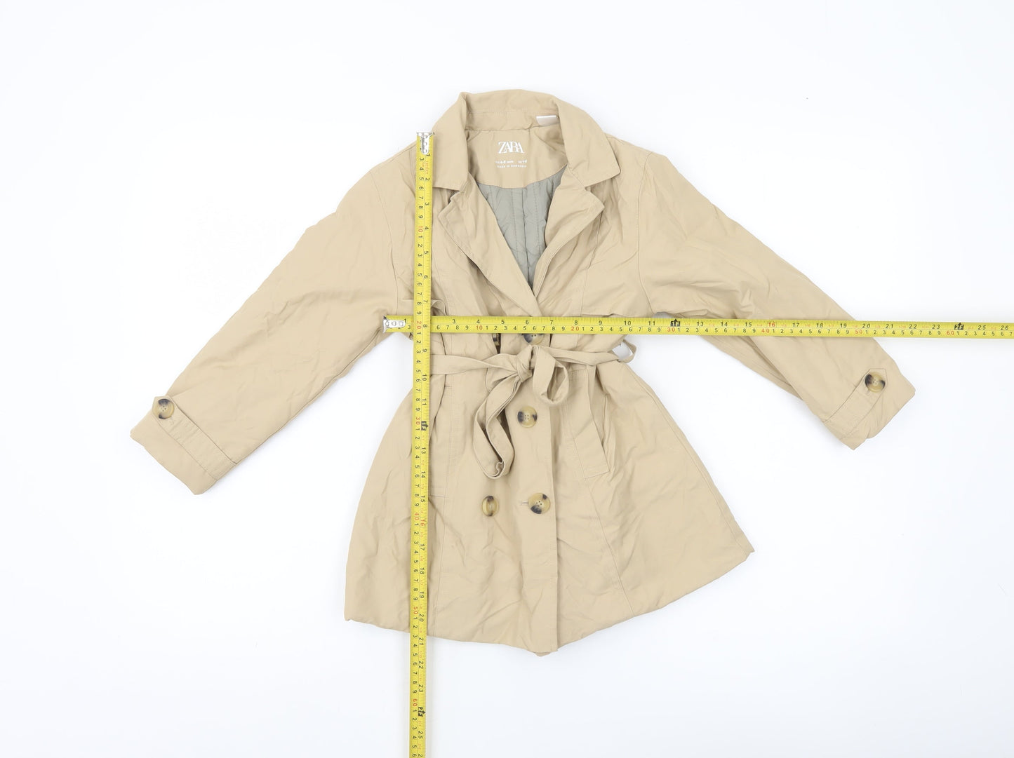 Zara Girls Beige Cotton Blend Trench Coat 4-5 Years Belted Double Breasted