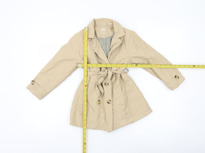 Zara Girls Beige Cotton Blend Trench Coat 4-5 Years Belted Double Breasted